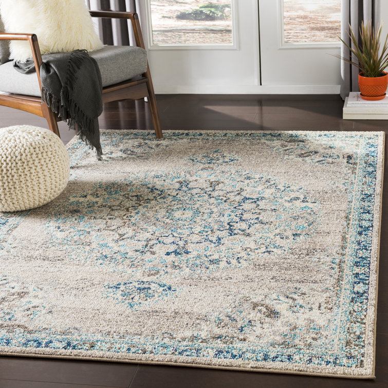 Bungalow Rose Amanah Power Loom Performance Beige/Gray/Blue Rug